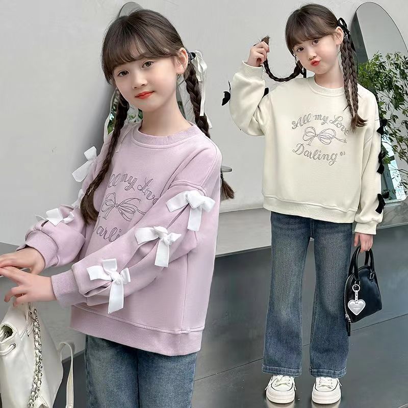 女童蝴蝶结卫衣秋装2026新款儿童洋气宽松女孩春秋装韩版长袖上衣